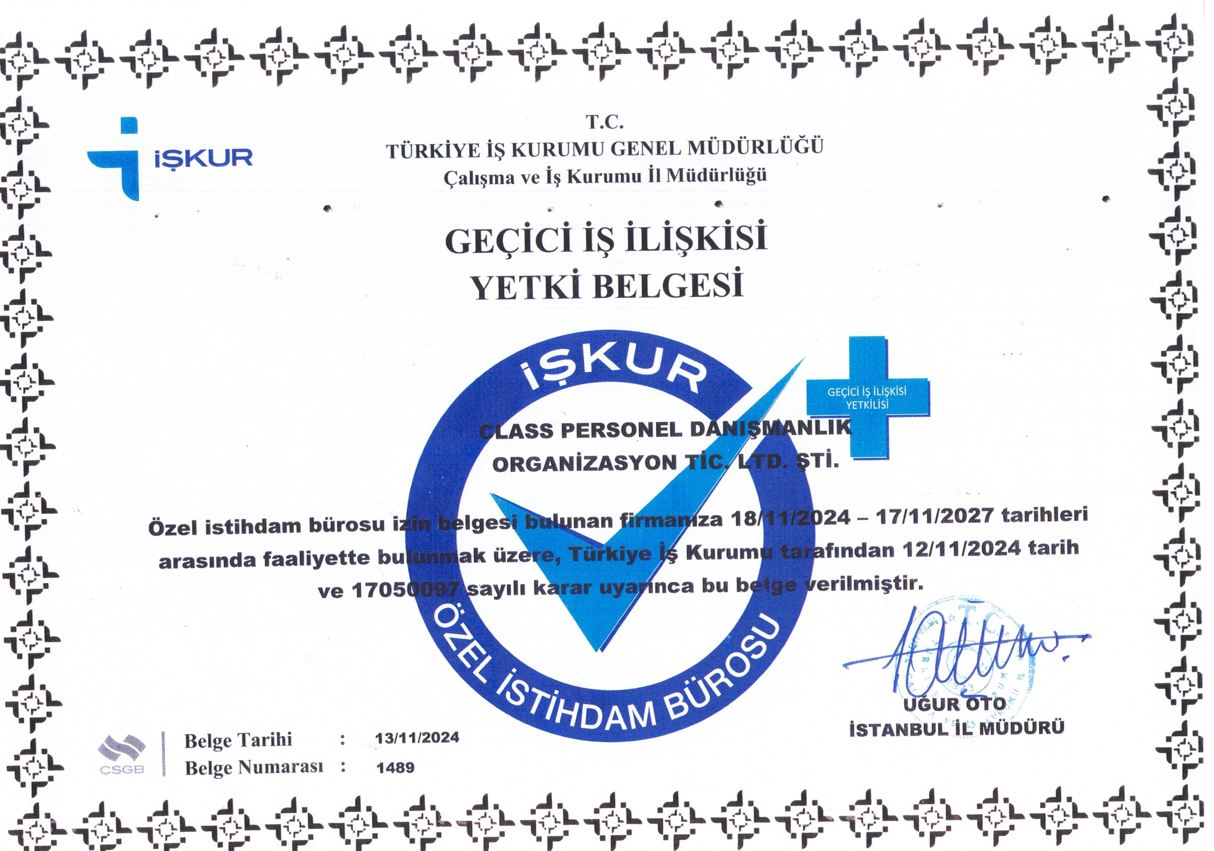 Geçici İş İlişkisi Yetki Belgesi