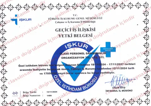 İŞKUR Geçici İş İlişkisi Kurma Yetki Belgesi