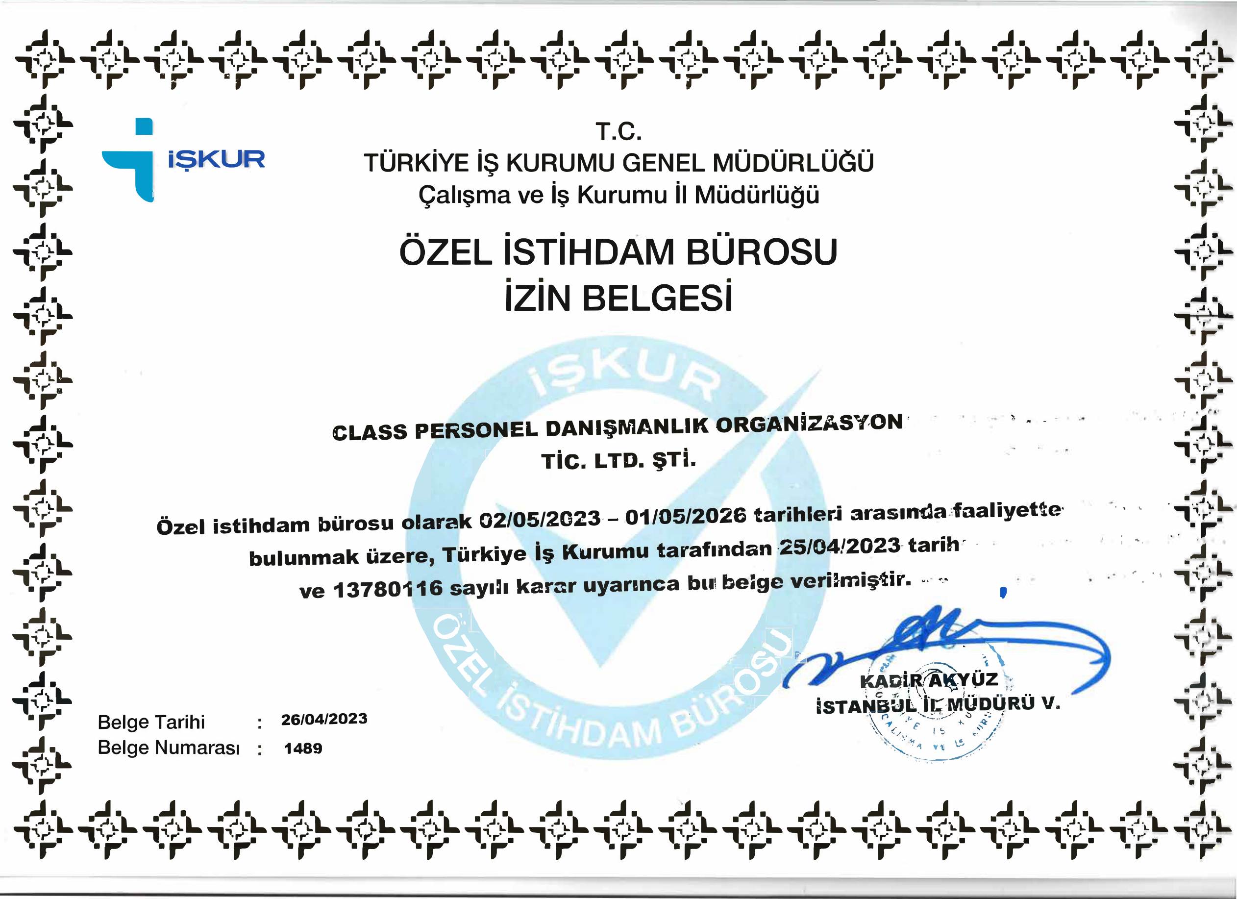 Özel İstihdam Bürosu İzin Belgesi